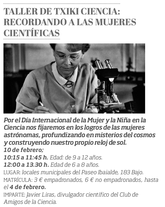 Taller de txiki ciencia: Recordando a las mujeres científicas (Aranguren)